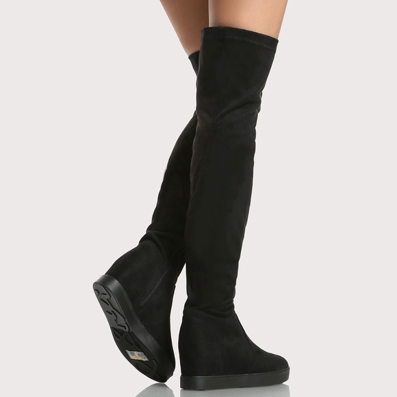 NEW🔥Stretchy Over Knee Boot Hidden Wedge Heel Zip - Picture 4 of 4